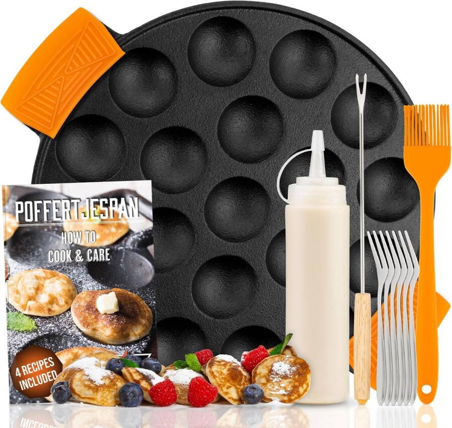 Poffertjespan Set met Doseerfles en Keervork Maak 19 Mini Poffertjes