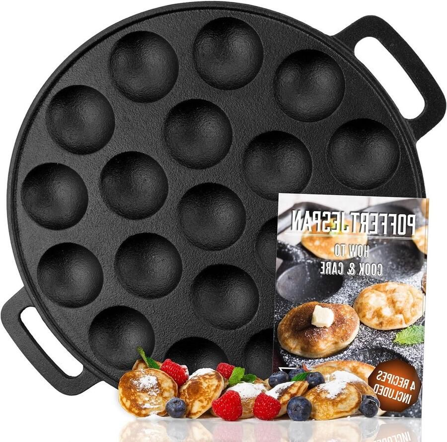 Poffertjespan Set Mini Poffertjesmaker Hollandse Snacks Maken Gietijzeren Kwaliteit 19 Stuks Zwart