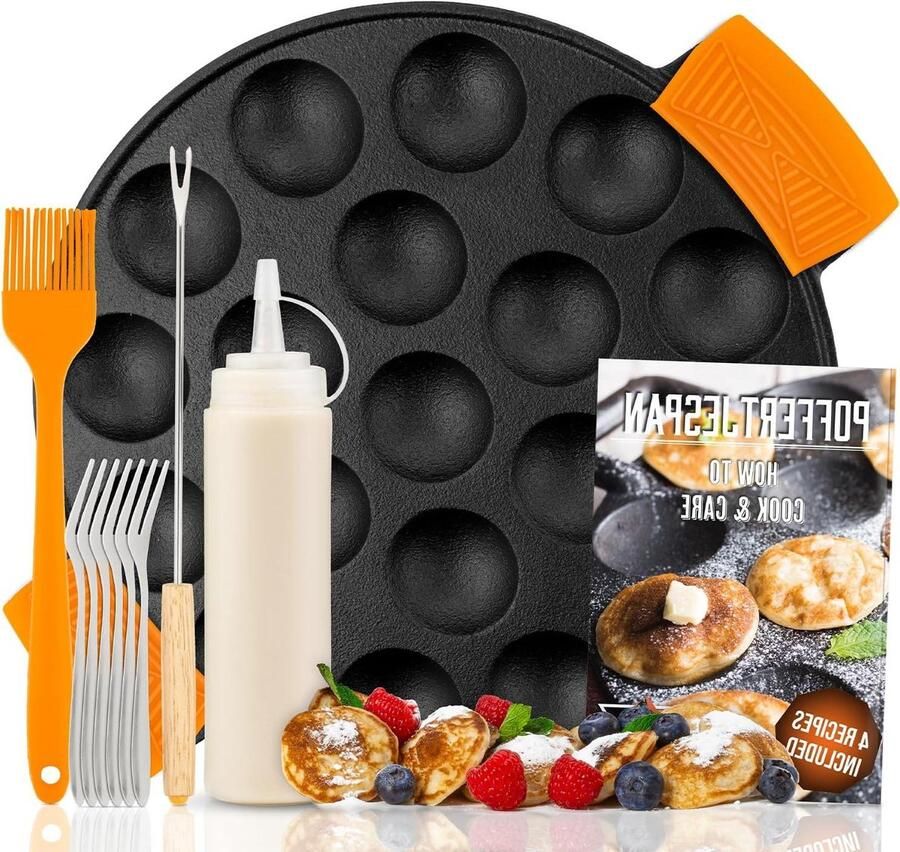 Poffertjespan Set Mini Poffertjesmaker Lekkere Snacks Bakken Complete Keukenset 19 Poffertjes Zwart