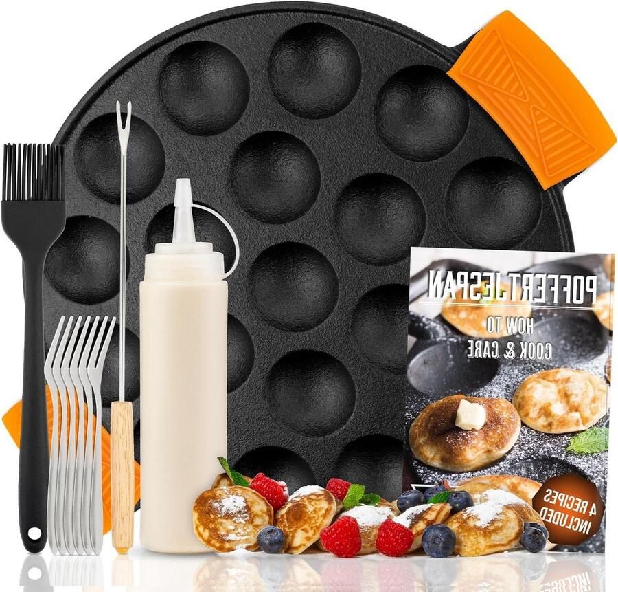Poffertjespan Set Poffertjesmaker Gietijzer Nederlandse Traditie Bakken Voor Alle Warmtebronnen 19 Poffertjes Zwart