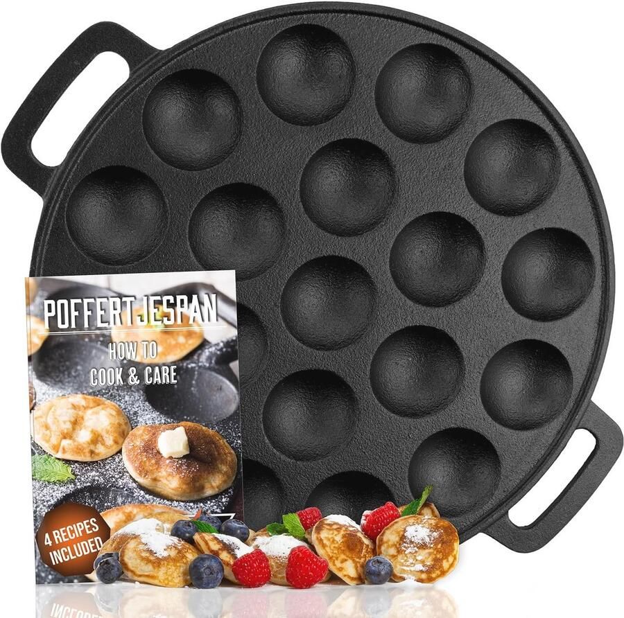 Poffertjespan Set voor Inductie en Elektrisch Maak 19 Mini Poffertjes met Gietijzeren Pan
