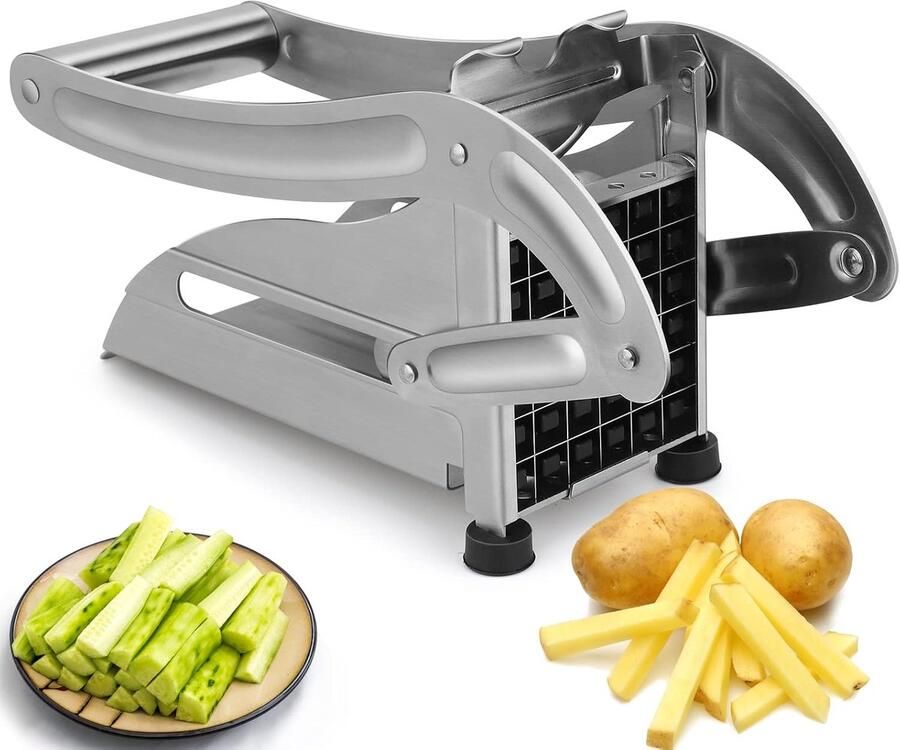 Pommessnijder met 2 snijinzetstukken Fritessnijder Aardappelsnijder Groentesnijder Snijmachine Verbeterde Verdikte Roestvrij Staal Gemakkelijk te Snijden Praktisch en Duurzaam