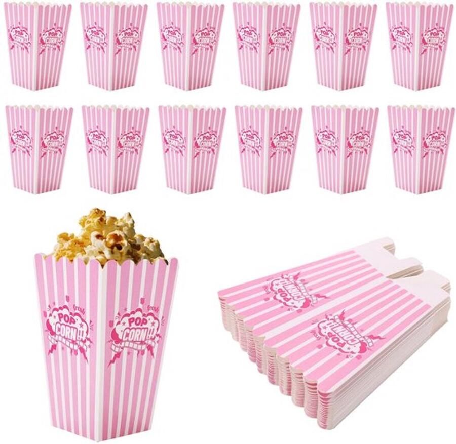 Popcorn Bakjes 24st Klein Kartonnen Emmers Roze Wit Gestreept Feestelijke Snackverpakkingen Oliebestendig 7x5x12cm Snackbakjes