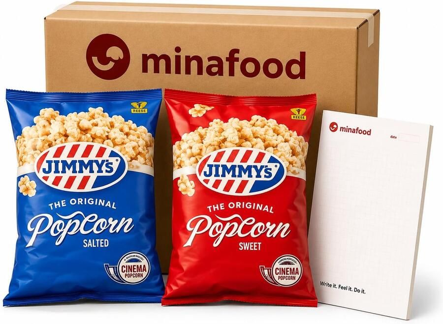 Popcorn bundle 2x gezouten 80g & 2x zoet 100g inclusief notitieboek perfect voor filmavonden heerlijke snacks ShopVlot