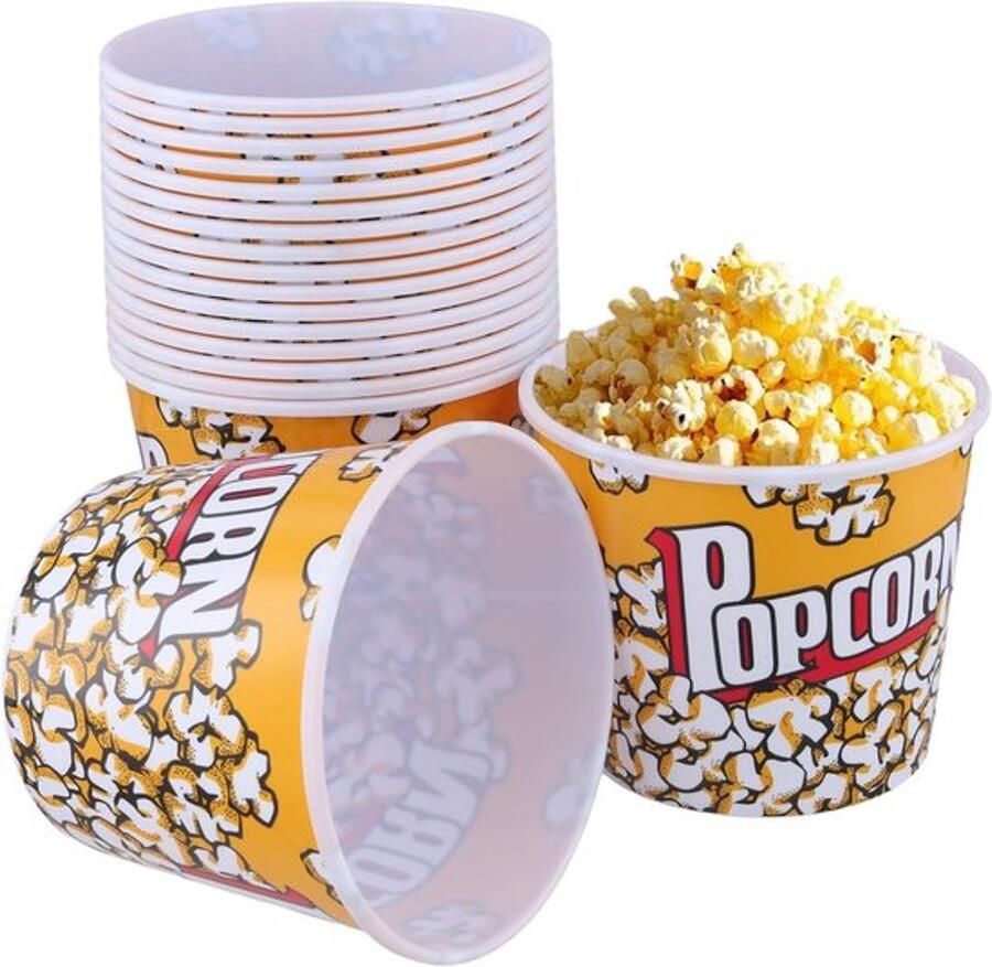 Popcorn Emmer 18 Stuks 1 25 liter Plastic Popcorn Bakjes 12 x 14 cm Herbruikbare Popcorn Bakjes Voor Thuisbioscoop Feest Filmavond
