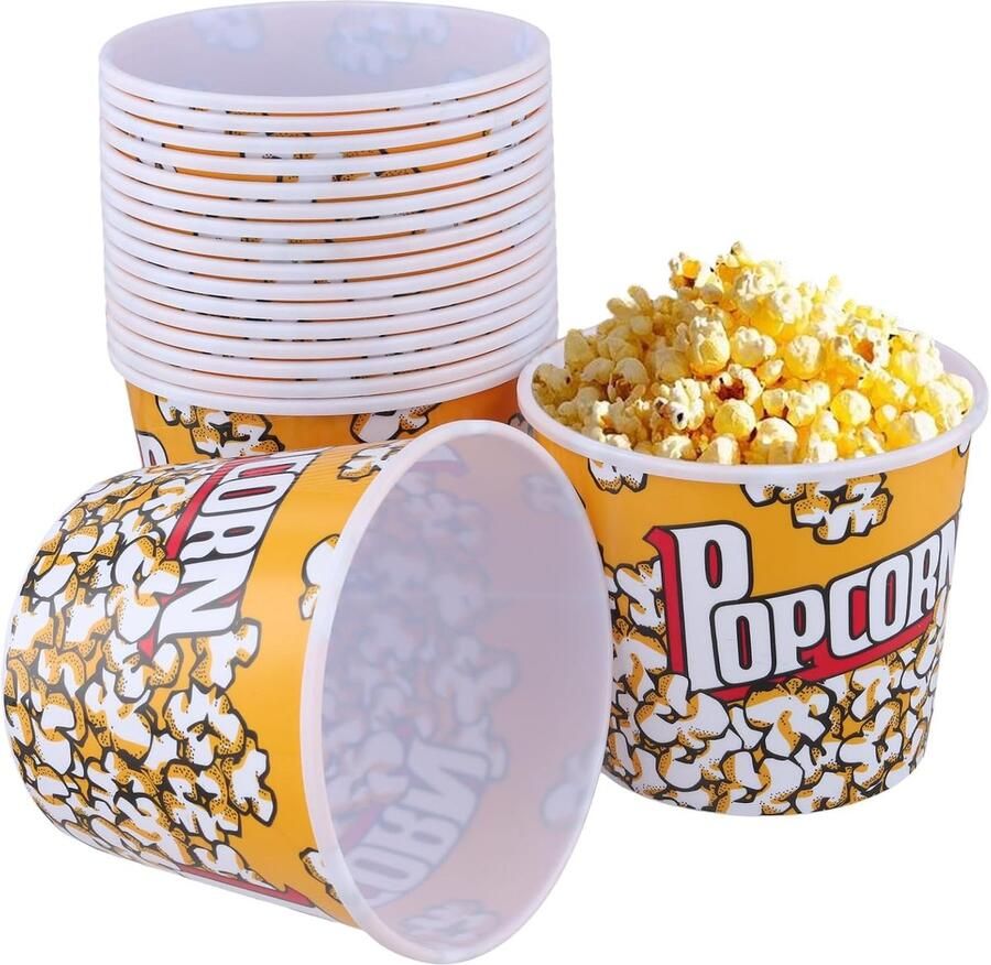 Popcorn Emmer 18 Stuks 1.25 Liters Plastic Popcorn Containers 12 x 14 cm Herbruikbare Popcorn Kommen voor Thuisbioscoop Feest Filmavond