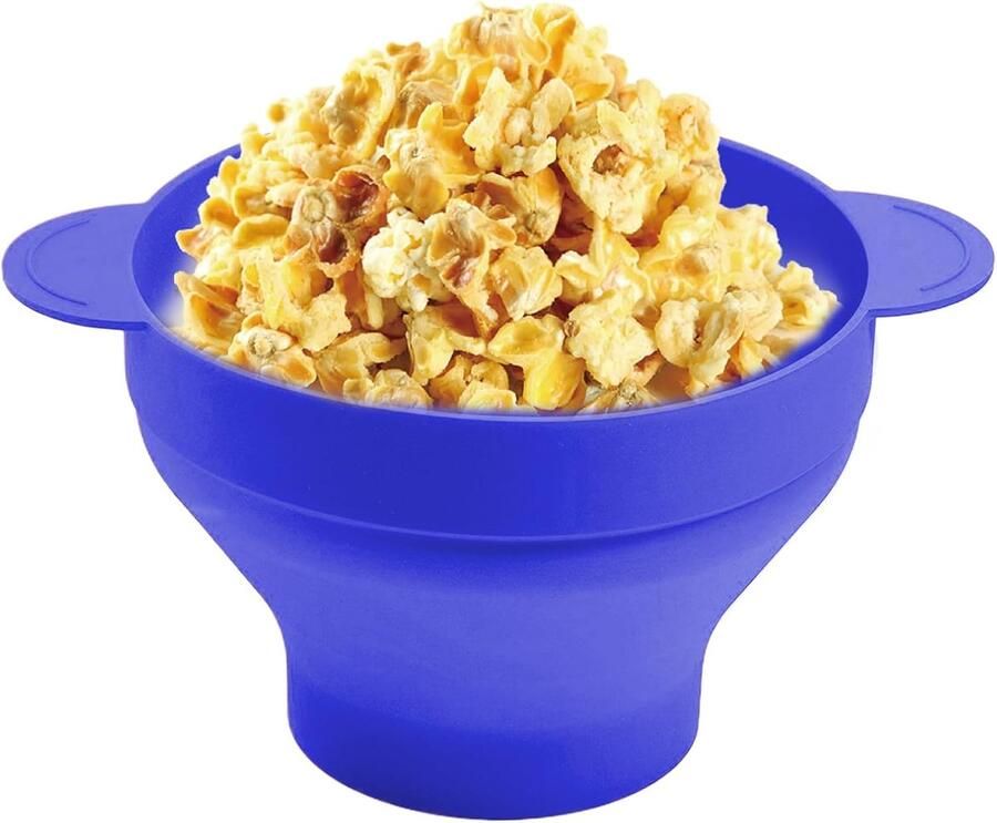 Popcorn Kom Magnetron Bak Snacks Maken Opvouwbaar Ontwerp 24x20x5 cm Donkerblauw