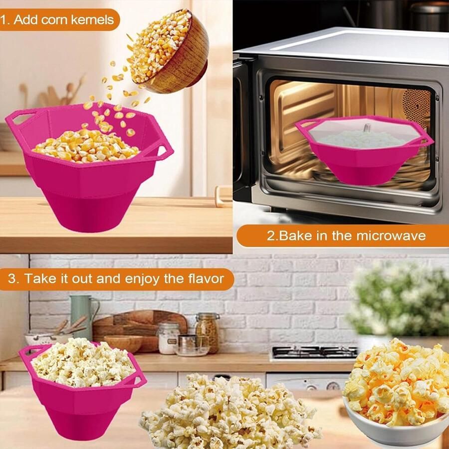 Popcorn Kom Magnetron Kom Filmmomenten Thuis Inklapbaar Ontwerp 28.5 x 24.5 x 14.5 cm Roze