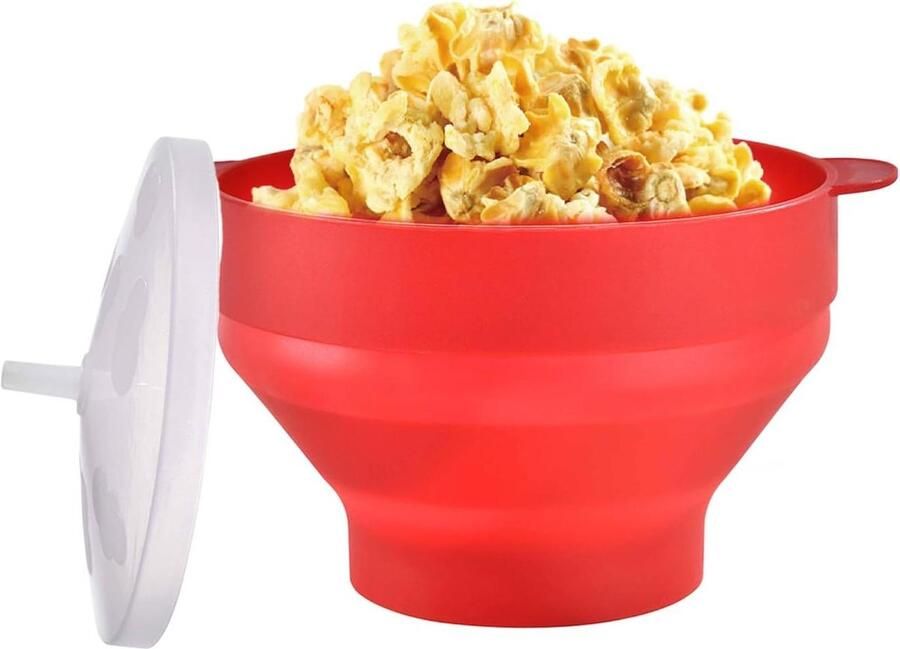 Popcorn Kom Magnetron Popper Snack Maken Opvouwbaar Ontwerp Familie Grootte Rood