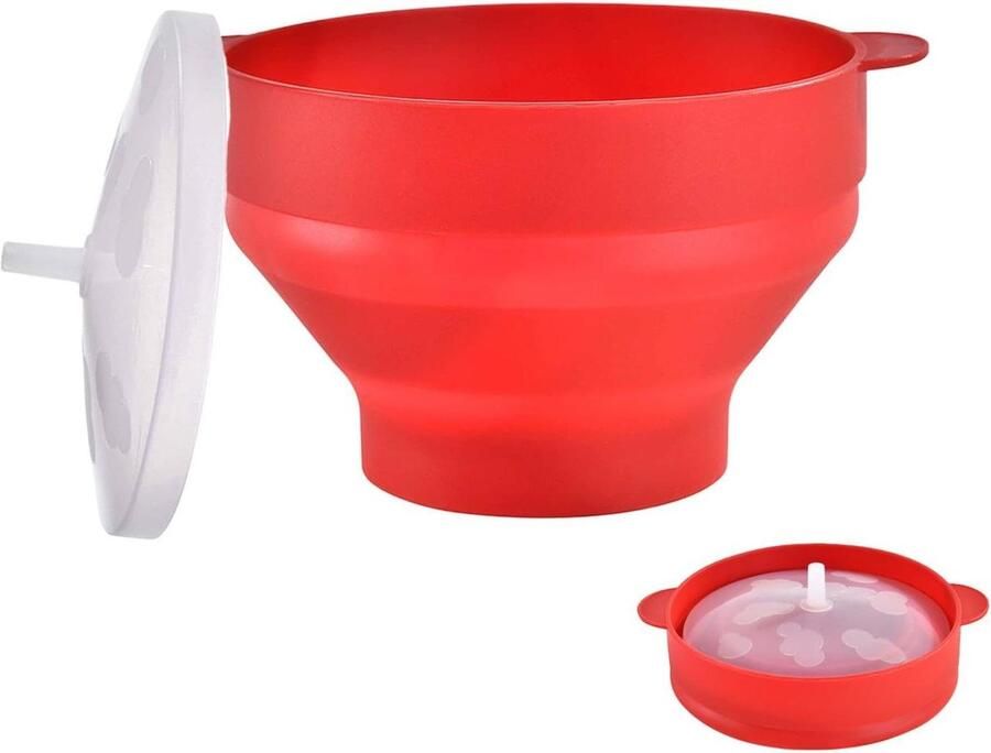 Popcorn Kom Magnetron Popper Snel Snacks Maken Opvouwbaar Siliconen Ontwerp Compact Opvouwbaar Rood