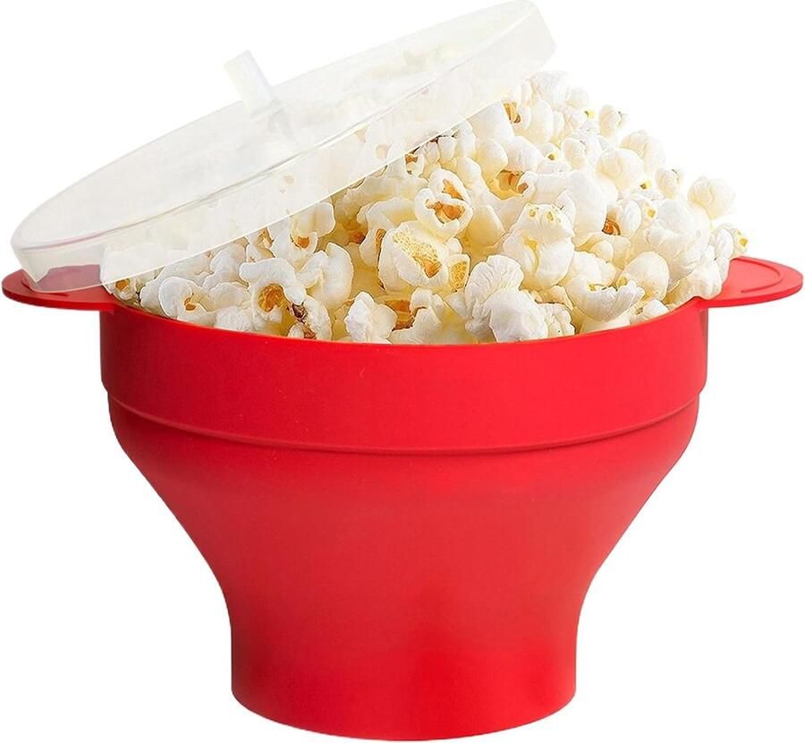 Popcorn Kom Magnetron Schaaltje Snacks Thuis Opvouwbaar Siliconen 24 x 20 cm Rood