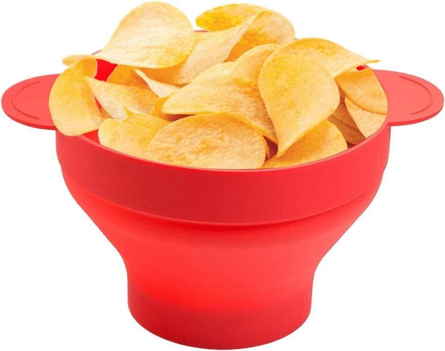 Popcorn Emmer Siliconen Kom Film Avonden Magnetron Oven Veilig 24 x 20 cm Rood