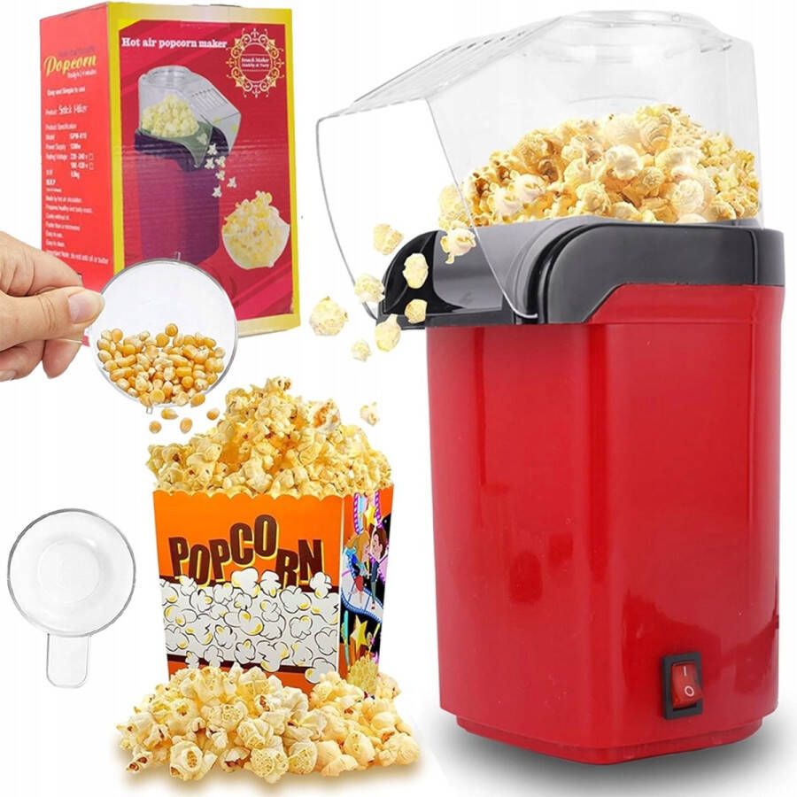Popcorn machine Heetlucht Popcorn Maker 1200W Snel Verwarmen Olievrij Gezond Transparant Deksel Automatische Uitschakeling Voor Thuis en Feesten