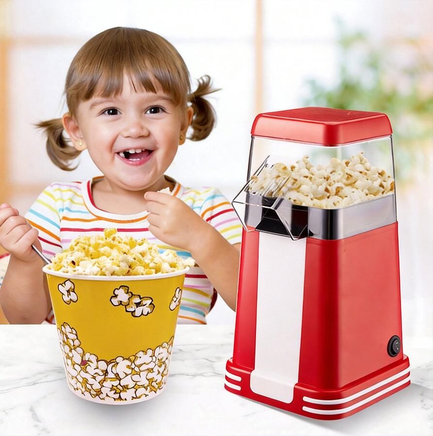 Popcorn Machine Heetlucht Popcornmakers 1200W Vetvrij & Snel 2-3 Minuten & Makkelijk Schoonmaken Voor Thuis & Kinderen