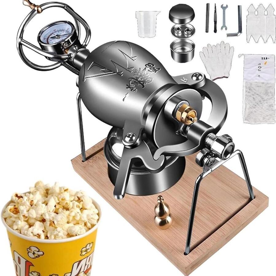 Popcorn Machine Hete lucht popper Feestelijke snacks maken Hogedruk kanon 1 Liter capaciteit Zilver