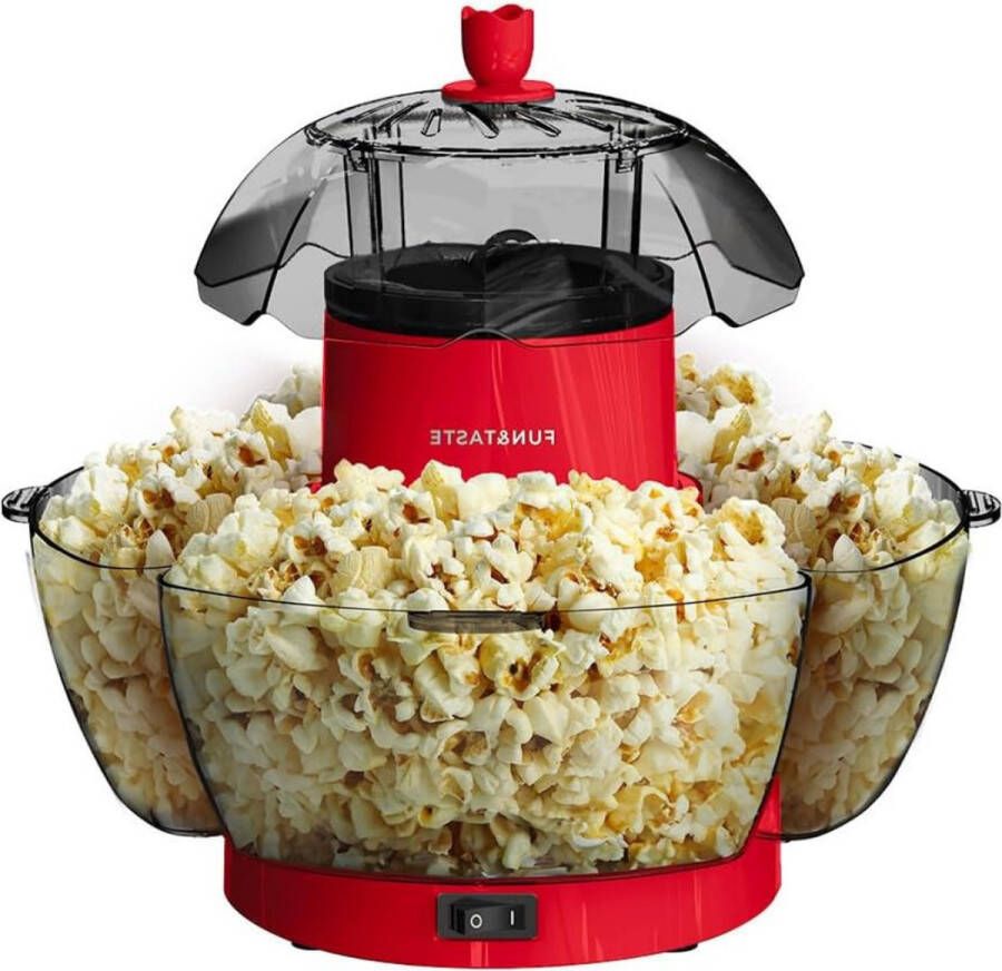 Ceotec Popcorn Machine – Popcornmakers – Klaar in 2 Minuten Popcorn Mais – Popcornpan Popcorn Maker 1200W – Met 4 Afneembare Containers – Gemakkelijk te Reinigen Zonder Olie of Boter Rood