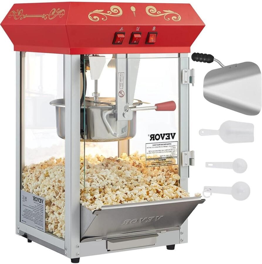 Popcorn Machine Snack Maker Grote Partijen Maken 850W Krachtige Verwarming 8 oz Ketel Zilver