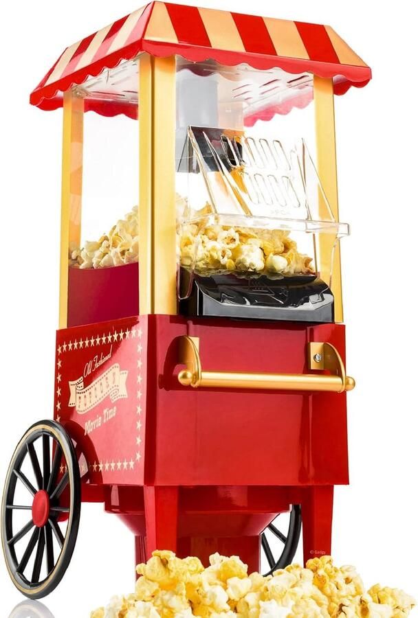 SnelShoppen Popcorn Machine Klassieke Popcorn Maker Hete Lucht Vetvrij 1200 Watt 39 x 24 cm Gezonde Snacks voor Filmavonden en Feestjes
