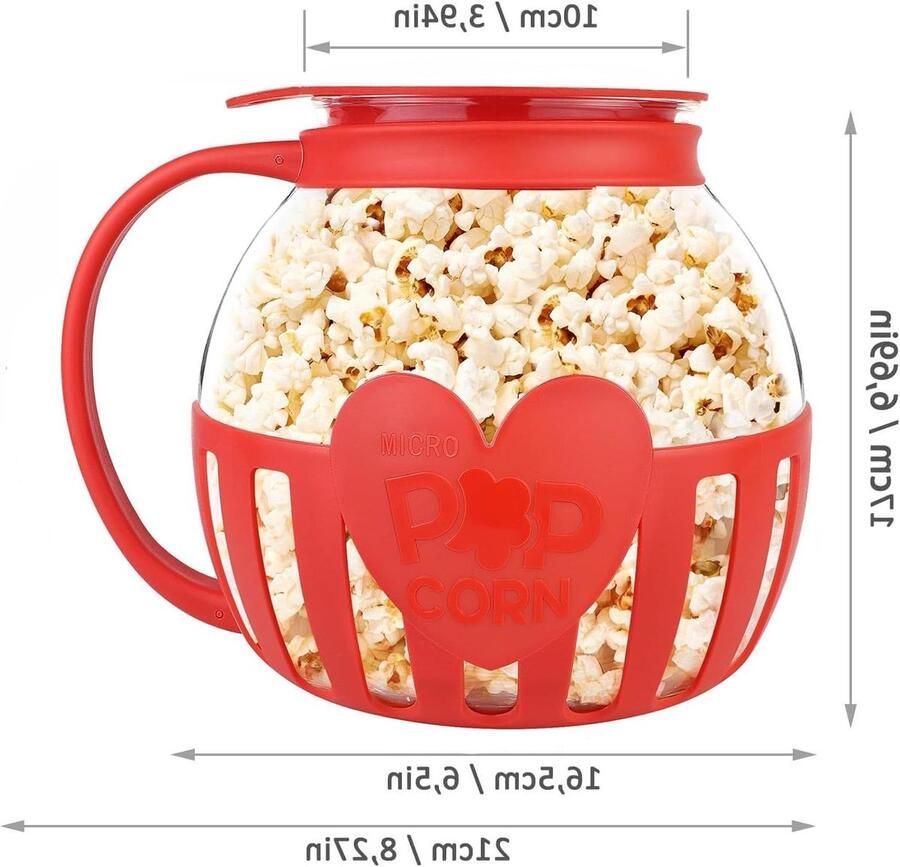 Popcorn Maker Glaasje Popcorn Snacks Maken Hittebestendig Glas 21 x 17 cm Rood