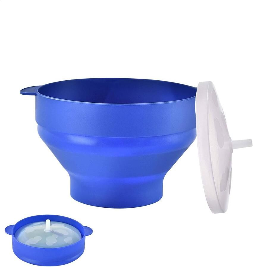Popcorn Maker Kom Magnetron Popcorn Thuis Snacks Maken Hittebestendig Siliconen Opvouwbaar Ontwerp Blauw