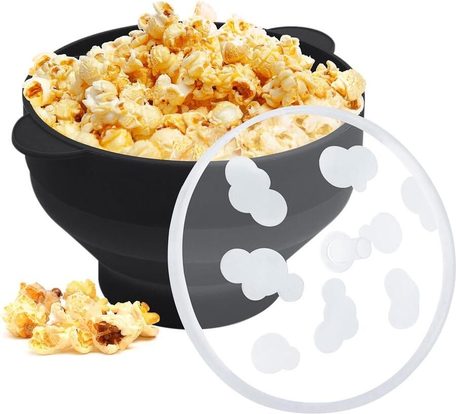 Popcorn Maker Magnetron Kom Snacks Maken Opvouwbaar Siliconen 24 x 20 x 14 cm Zwart