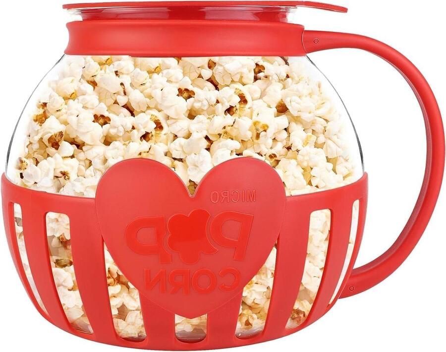 Popcorn Maker Magnetron Popcorn Snacks Maken Hittebestendig Glas 21 x 17 cm Rood