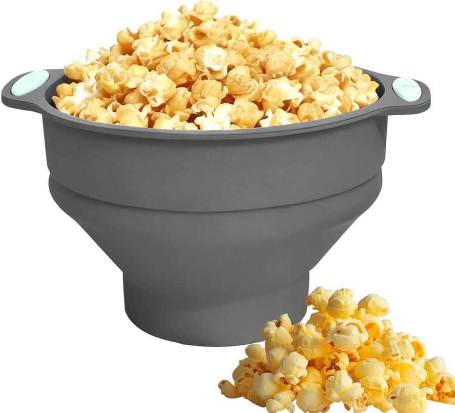 Popcorn Maker Magnetron Siliconen Kom Snacks Maken Opvouwbaar Ontwerp 8 Inch Grijs