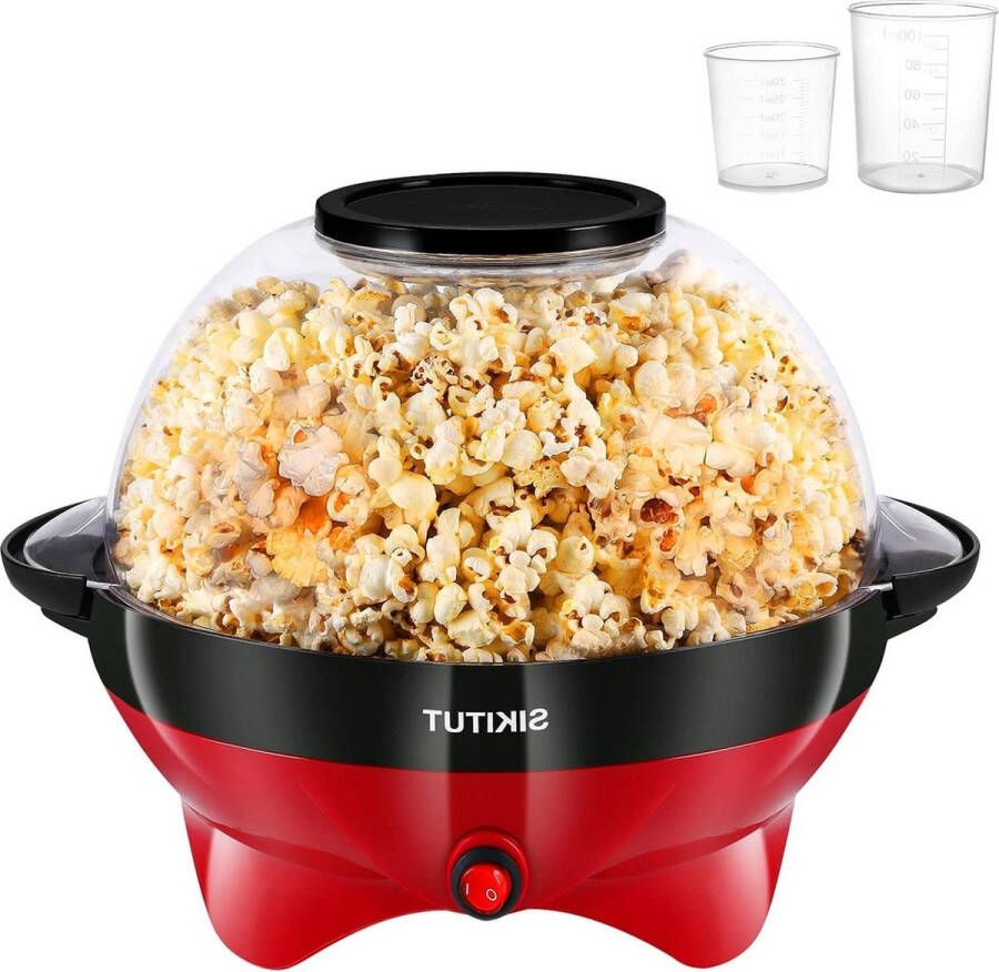 Popcorn Maker met Antiaanbaklaag en Afneembaar Verwarmingsoppervlak Thuis Popcornmachine 5L Capaciteit Cool-touch Handgrepen Inclusief 2 Maatbekers