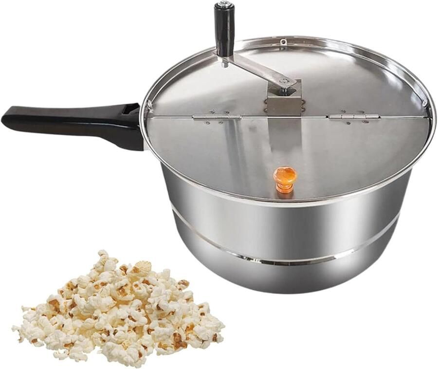 Popcorn Maker Popcorn Pan Snacks Maken Ingebouwd Roersysteem 28 cm Diameter Zilver