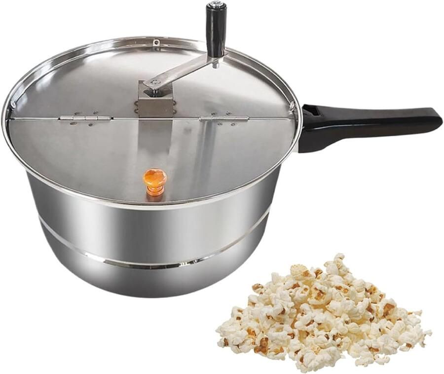 Popcorn Maker Popcorn Pan Thuis Snacks Maken Ingebouwde Roerpeddel 28 x 28 x 25 cm Zilver
