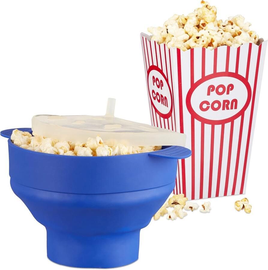 Popcorn Maker Set Magnetron Popcorn Filmavond Thuis BPA Vrij Siliconen 24.5 x 25.5 cm Blauw