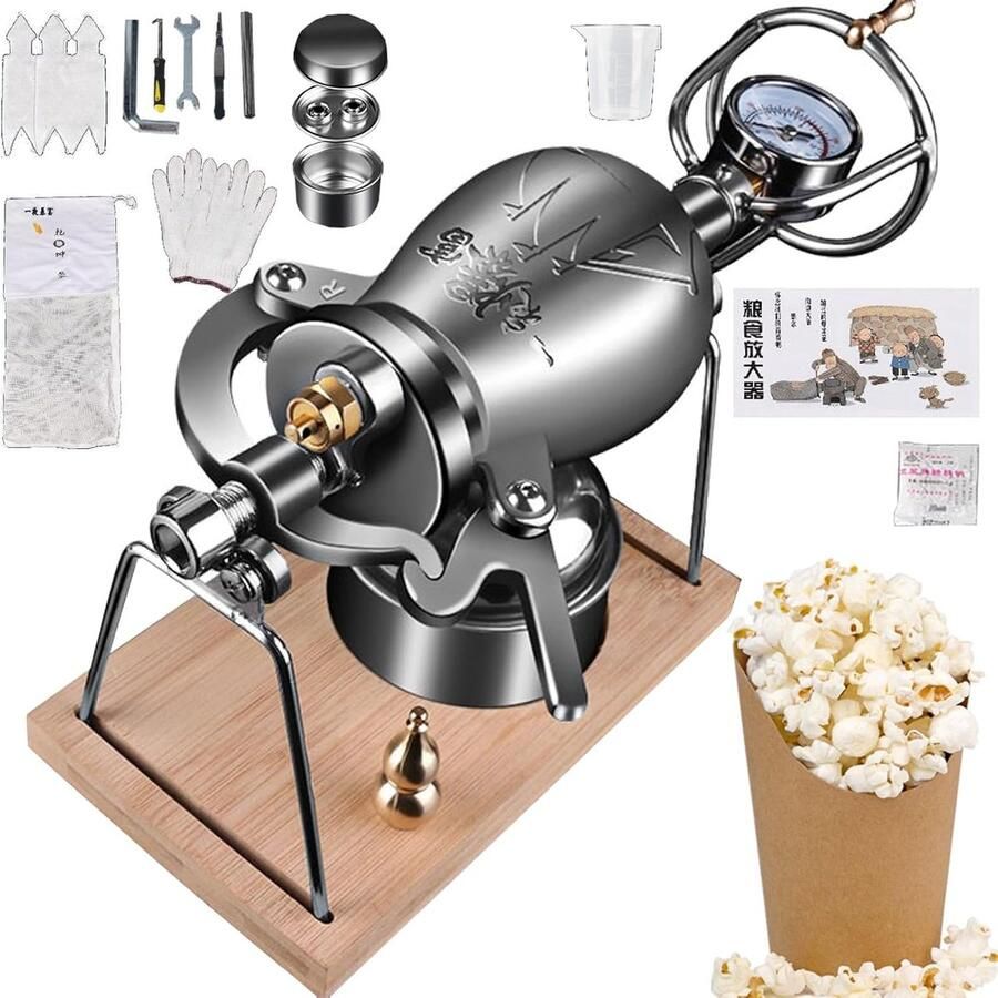 Popcorn Maker Snack Bereider Thuisgebruik Films Handverwarming Roestvrij Staal 300 ml Capaciteit Zilver