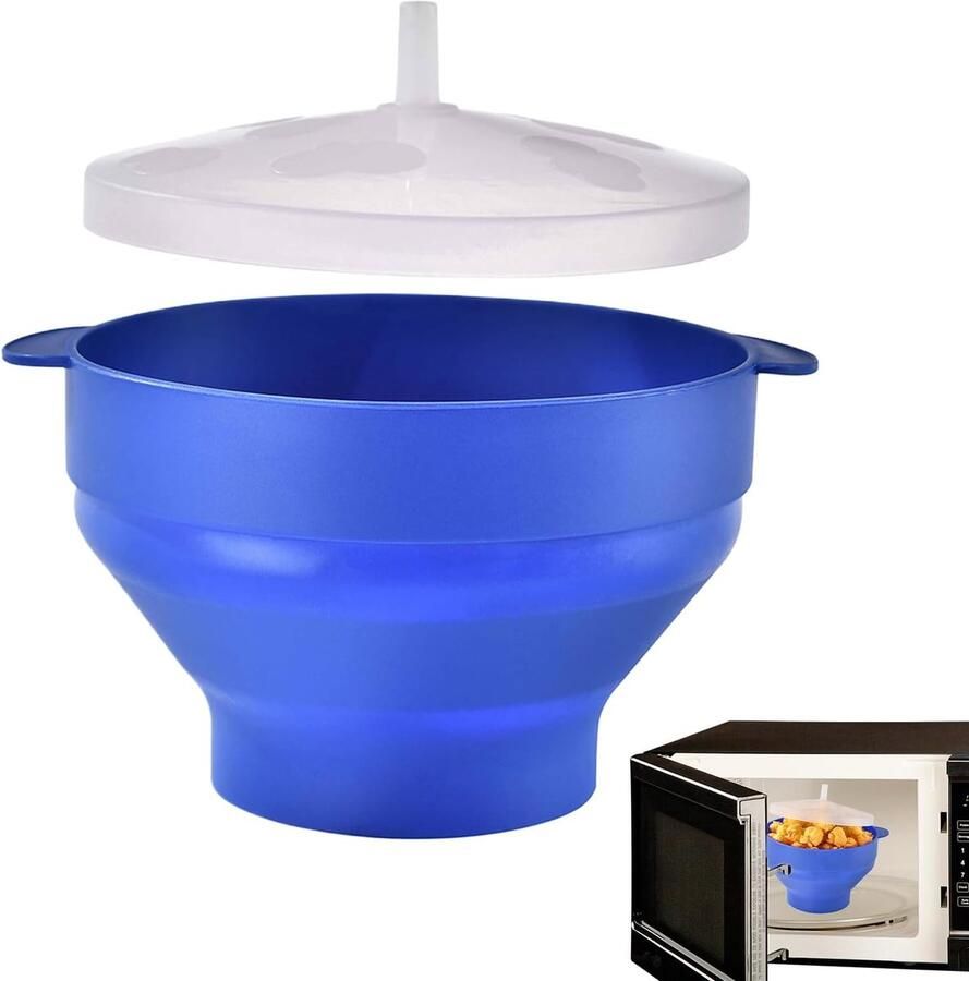 Popcorn Maker Snack Bowl Thuis Filmnachten Magnetron Geschikt Opvouwbaar Ontwerp Blauw