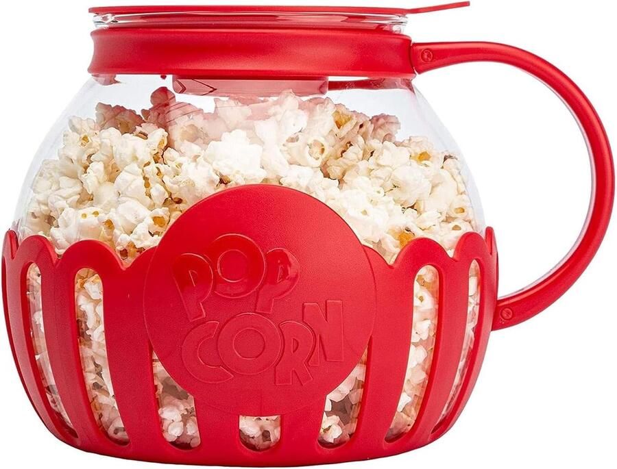 Popcorn Maker Snack Maker Thuis Films Kijken Hittebestendig Glas 2.13 Liter Rood