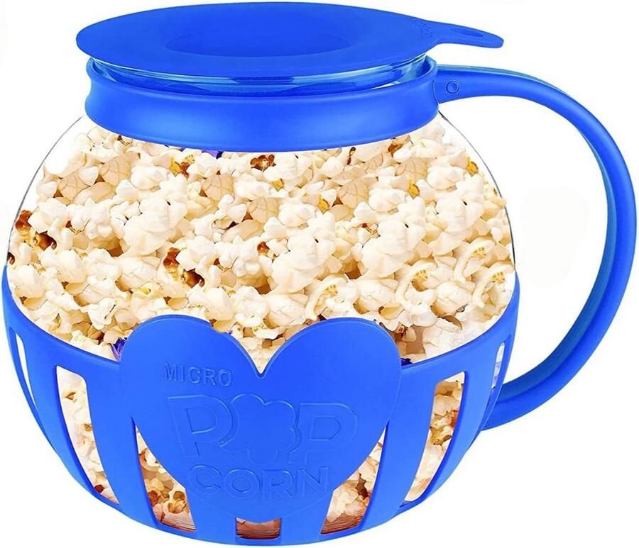 Popcorn Maker voor Magnetron Borosilicaatglas Geschikt voor Afwasmachine Perfect voor Feestjes en Picknicks Blauw