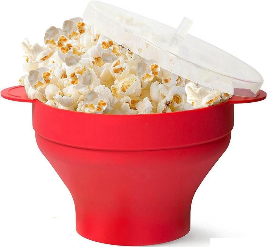 Popcorn Maker voor Magnetron Siliconen Popcorn Popper met Deksel Opvouwbaar en Vaatwasmachinebestendig Grote Kom voor Maximaal 15 Kopjes Popcorn