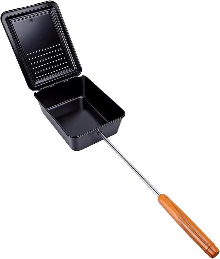 Popcorn Pan Kampvuur Popper Snacks Maken Lange Houten Handgreep 42 cm Handgreep Zwart