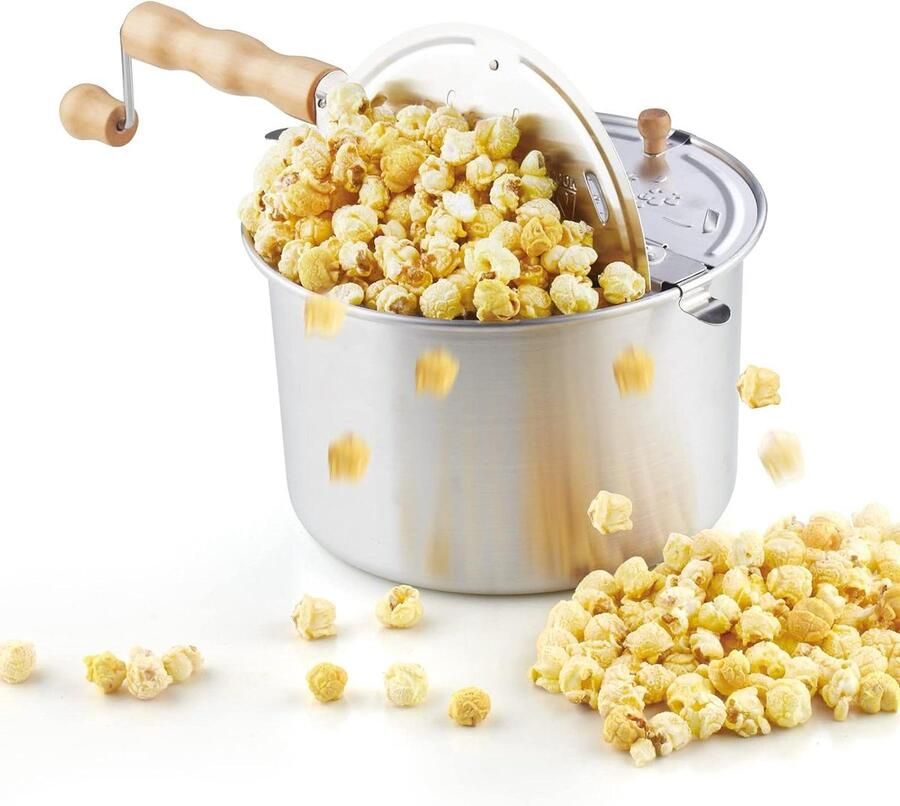 Popcorn Pan Maismaker Pan Snacks Maken Gelijkmatige Warmte 6 Quarts Zilver