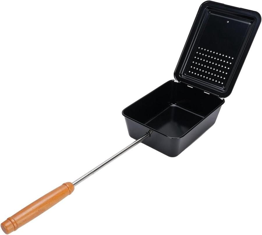 Popcorn Pan Popcornmaker Grill Tray Popcorn Maken Verwijderbare Houten Handgreep Niet gespecificeerd Zwart