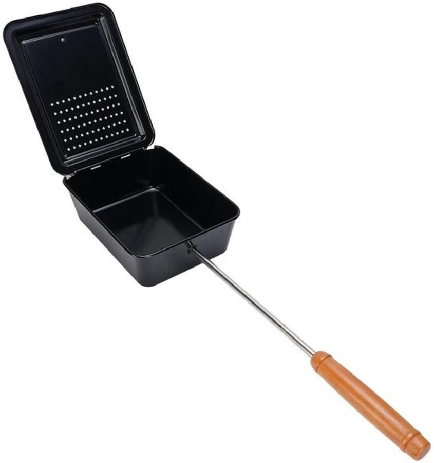 Popcorn Pan Snack Maker Thuis Koken Comfortabele Houten Handgreep 26 x 22 x 10 cm Zwart