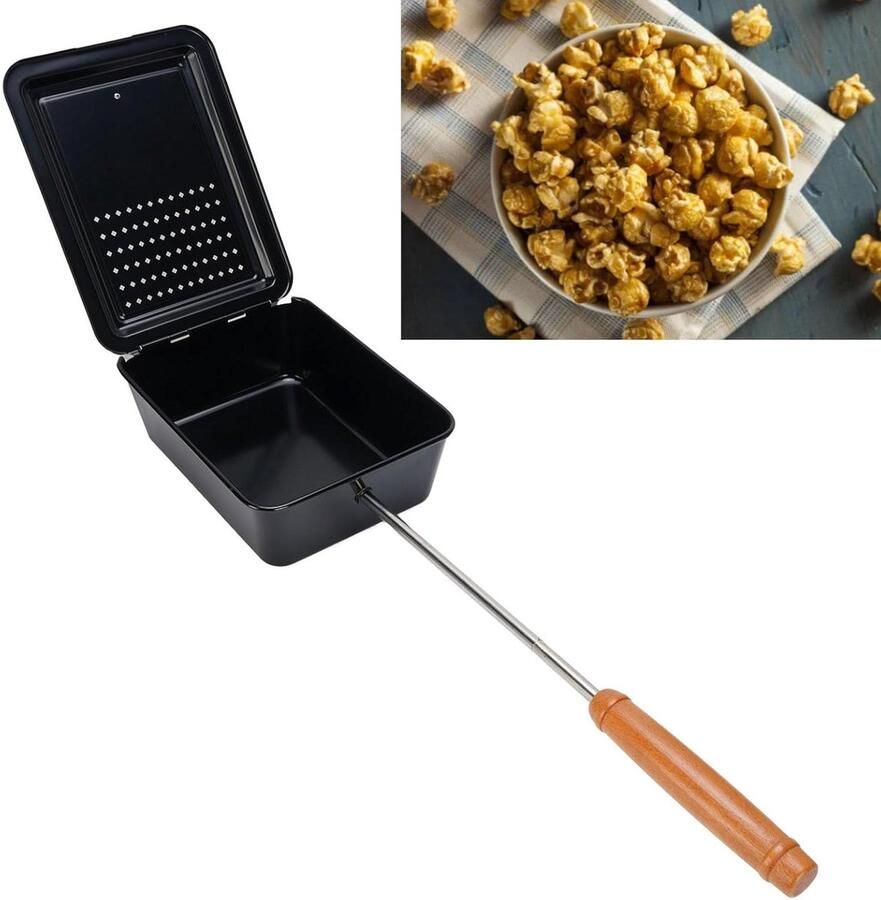 Popcorn Pan Snack Maker Thuis Snacks Maken Houten Handvat N.v.t. Zwart