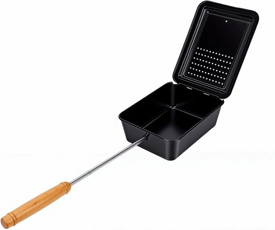 Popcorn Maker Popcorn Pan Popper Kampvuur Snacks Maken Anti-aanbaklaag Houten Handvat 25x19x8.5cm Niet gespecificeerd