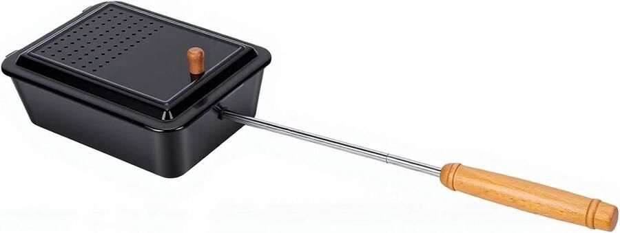 Popcorn Maker Popcorn Pan Popper Kampvuur Snacks Maken Anti-aanbaklaag Houten Handvat 25x19x8.5cm Zwart