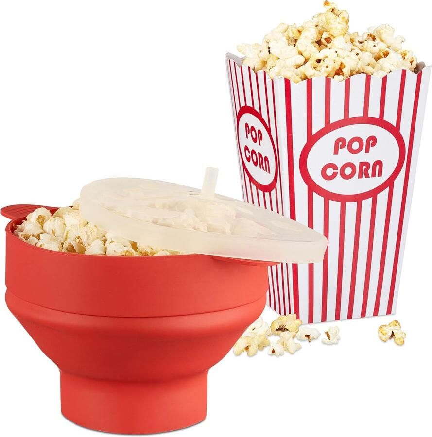 Popcorn Set Magnetron Poppertjes Filmavond Thuis BPA-vrij Siliconen 49 Delig Inclusief Zakjes Rood