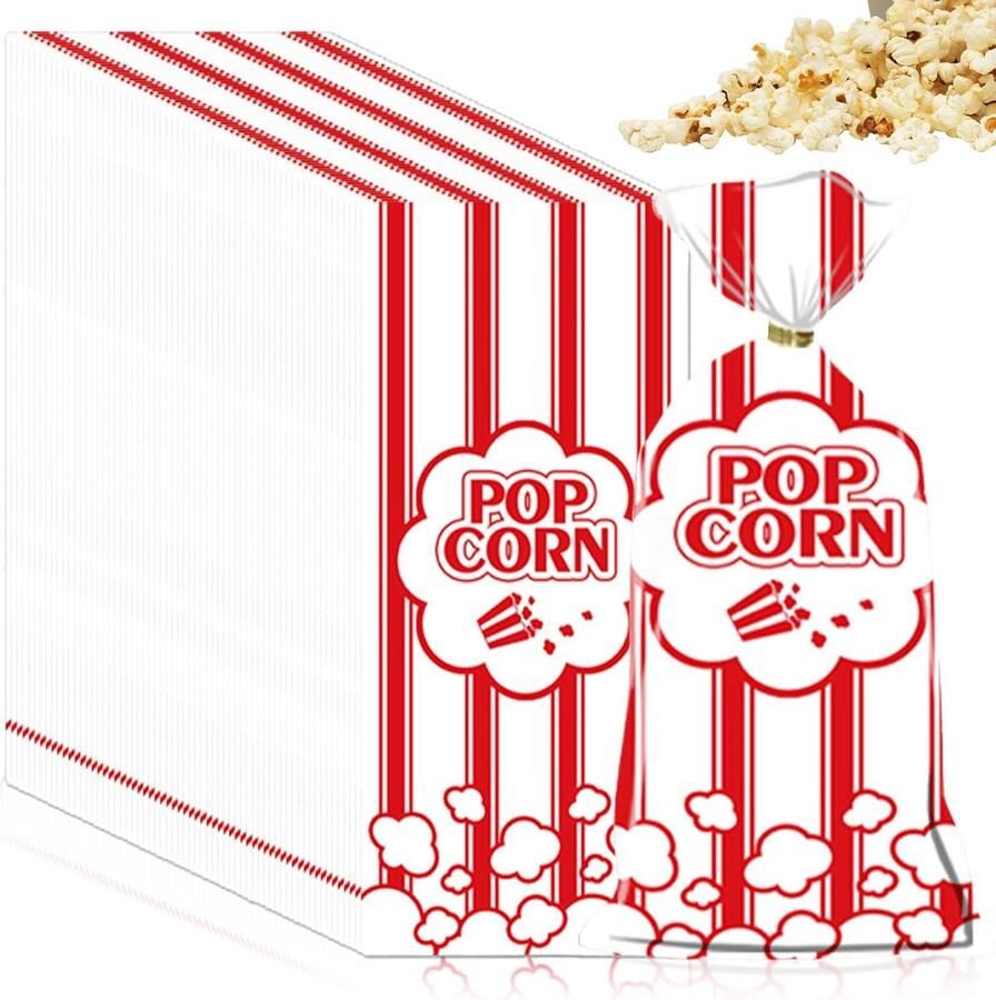 Popcorn zakken 300 stuks Rood en witte gestreept Oliebestendig Ideaal voor feestjes ShopVlot
