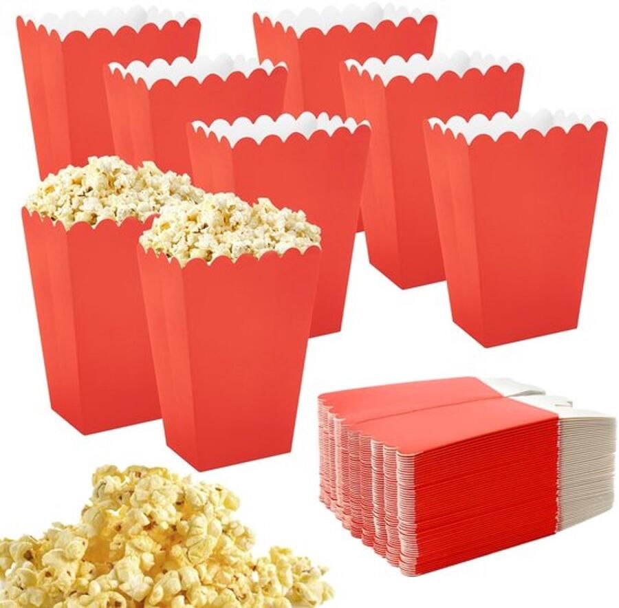 Popcorndozen 50 stuks Popcorncontainers Snoepcontainers Geschikt voor snacks Eenvoudig opvouwbaar Golfpatroon rand Snoepdozen