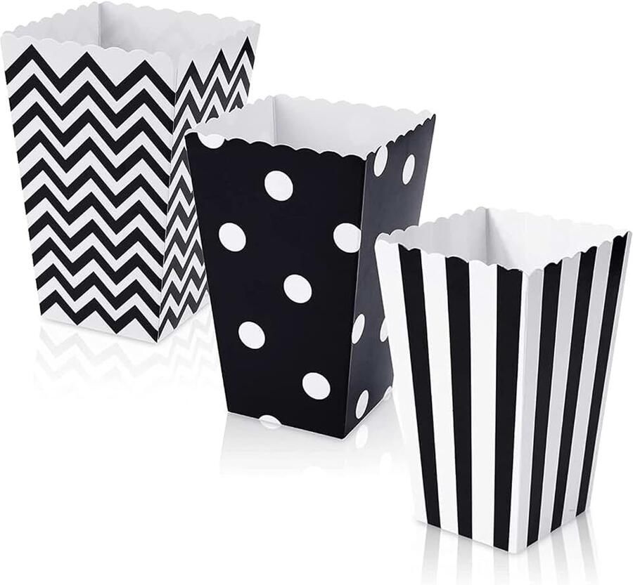 Popcorndozen popcornzakjes karton 18 stuks popcornsnoepdozen voor feestjes snacks snoep popcorn en geschenken zwart