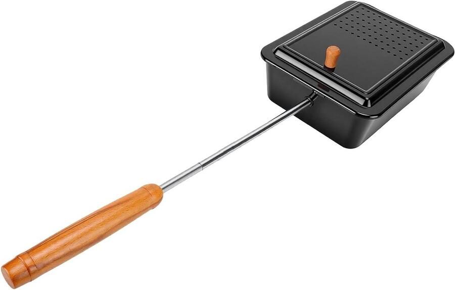 Popcorngrillbak Popcornpan Gietijzer Filmavond Snacks Ouderwetse Kookplaat 42 cm handvat Zwart