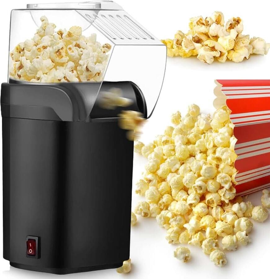 Popcornmachine: 1200 W hete lucht popcornmachine zelfgemaakte popcornmaker gezond en olievrij 2 minuten snel filmaben Kerstmis kinderverjaardag thuisvideo's