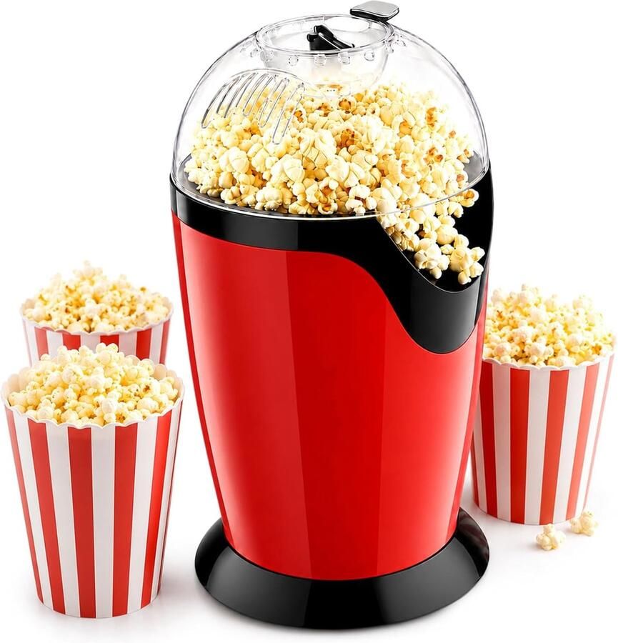 Popcornmachine 1200W Mini Retro Popcornmachine Hetelucht Popcorn Maker Zonder Vet Olie Popcorn Maker Snel Popping in 3 Minuten Voor Huis Voetbalavonden Kerstfeesten